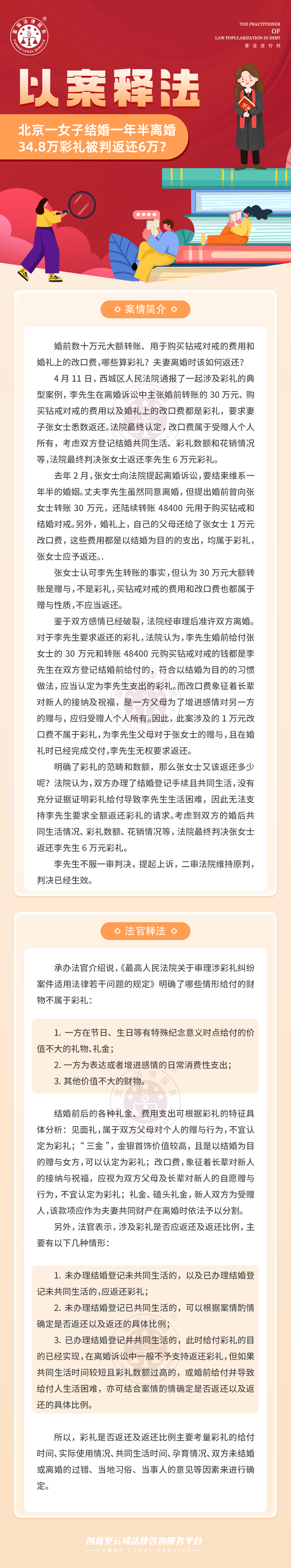 富貓法務(wù)：離婚半年34.8萬(wàn)彩禮被判返還6萬(wàn)？